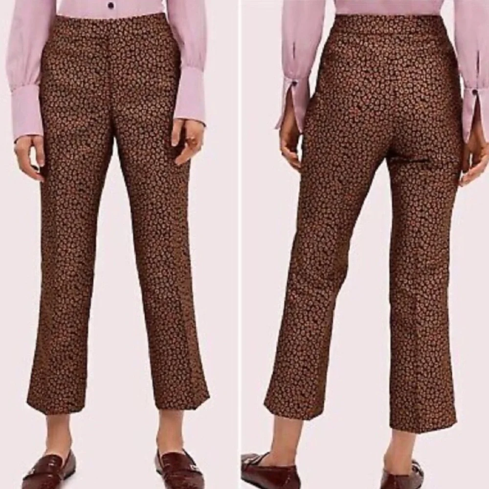 Kate Spade Flora Elegant Pants cropped leopard jacquard size 10 office business